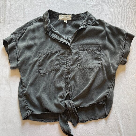 Cloth & Stone Dark Grey Collared Tie Womens Top Medium - Picture 1 of 5